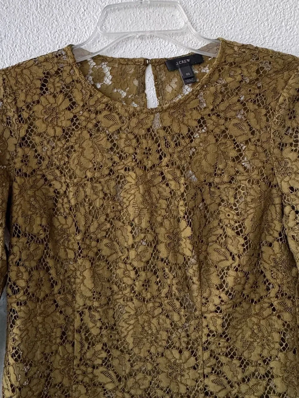 J. Crew Olive Green Floral Lace Long Sleeve Top SZ 00